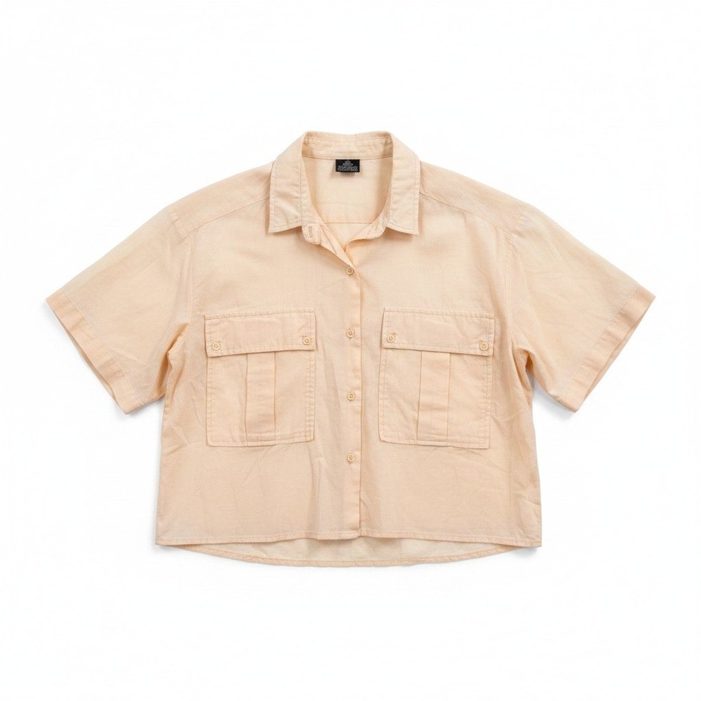 Mister Noah Cotton Button‎ Up Shirt Flap Pocket Peach Short Sleeve Top Size L